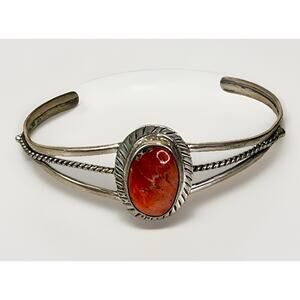 Vintage Mary & Ken Bill Navajo Sterling Silver Spiny Oyster Cuff Bracelet Signed